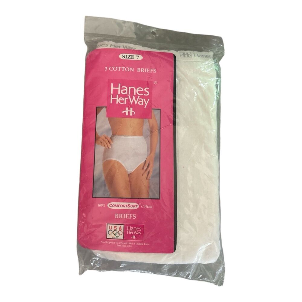 Vintage 1994 Hanes Her Way 3 Pack White 100% Cotton Briefs Size 7 (40-41) Sealed